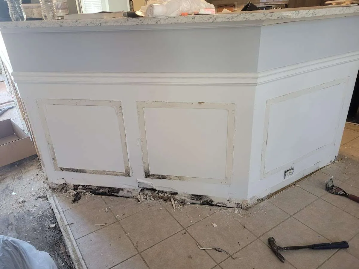 Water damage and mold on kitchen during Storm Damage Restoration in Corsicana